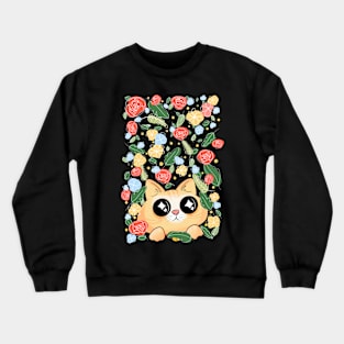 Cute cat surrounded by flowers Crewneck Sweatshirt